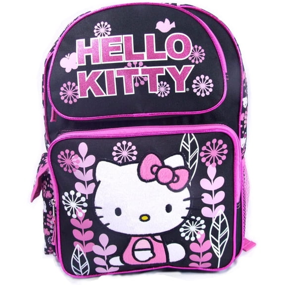 Hello Kitty Plants Black/Pink Medium Backpack 14 inches for age 5 years and Older