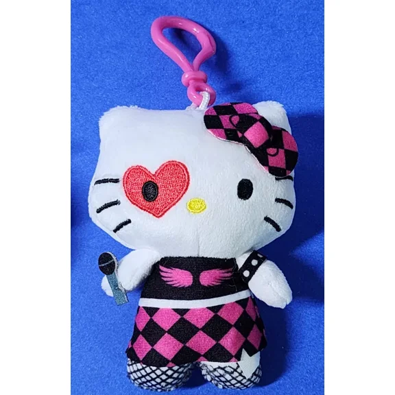 Hello Kitty Plush Danglers Adventure Kitty Series Rock Star Clip-on Keychain