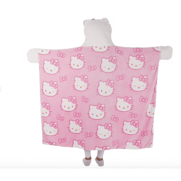 Kids Plush Hooded Throw with Faux Fur Lining, 40" x 50" (Hello Kitty)