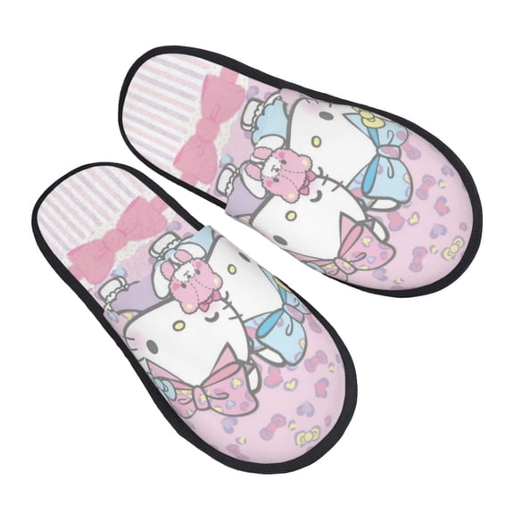 Hello Kitty Plush House Shoes Warm Fluffy Slippers Furry Lightweight Indoor Slippers For Home, Hotel, Office, Travel Large