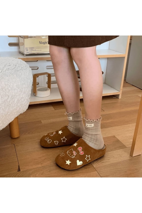 Hello Kitty Plush Slippers Winter Warm Plush Shoes Sweet Cartoon Anti Slip Slippers Y2K Christmas Gift