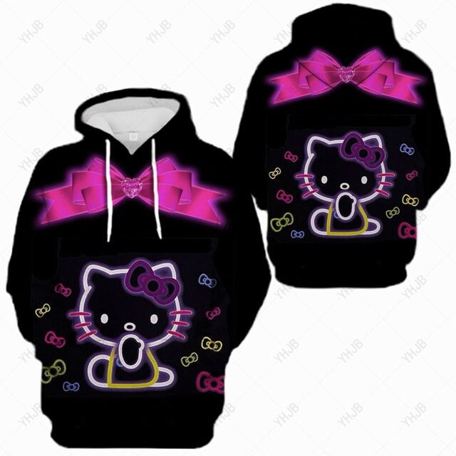 Hello Kitty Print Hoodies Women simple S5XL Hoodie Loose Street High