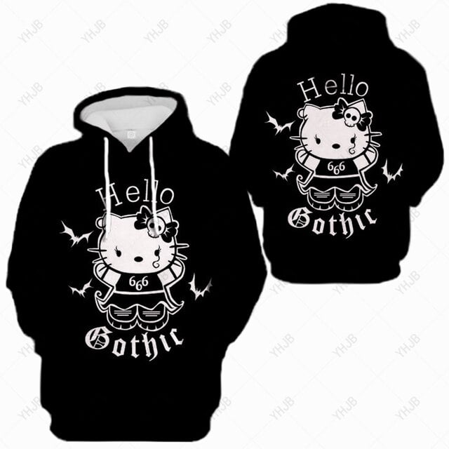 Hello Kitty Print Kawaii Cat Print Hoodie Women Long Sleeve Sweatshirt