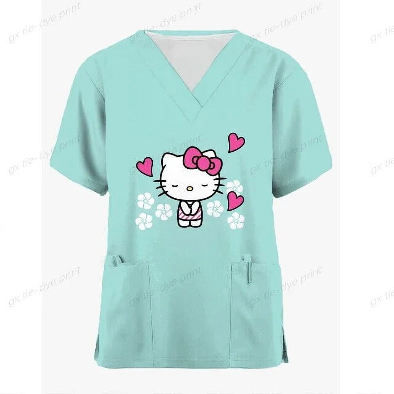 Hello Kitty Print Surgical Uniforms Pharmacy Hospital Nurse Scrubs Tops ...