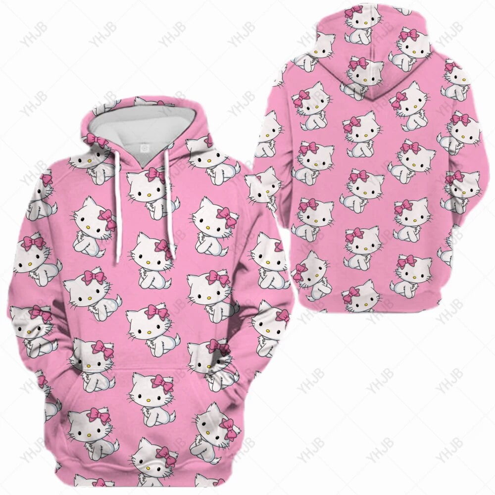 Hello Kitty Print Womens Pullover Fashion Simple Long Sleeves Oversize ...
