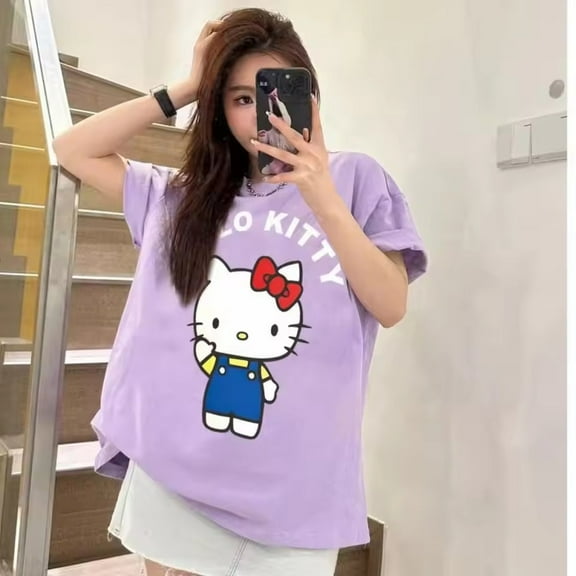 Hello Kitty Purple T-Shirt – Cute Cartoon Character Graphic, Sanrio Hello Kitty Oversized,Orchid Color,Size M