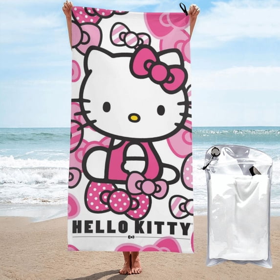 Hello Kitty Quick Dry Sand Free Microfiber Beach Towel for Adults, 27.5"x55" Oversized Super Absorbent Lightweight Camping Towel for Traveling Swimming Sports
