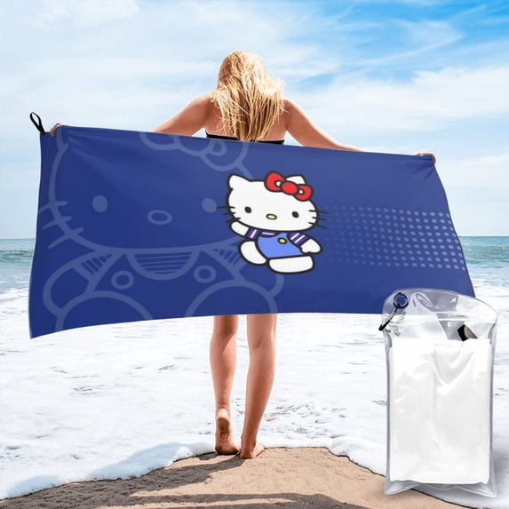 Hello Kitty Quick Dry Sand Free Microfiber Beach Towel for Adults, 31.5"x63" Oversized Super Absorbent Lightweight Camping Towel for Traveling Swimming Sports