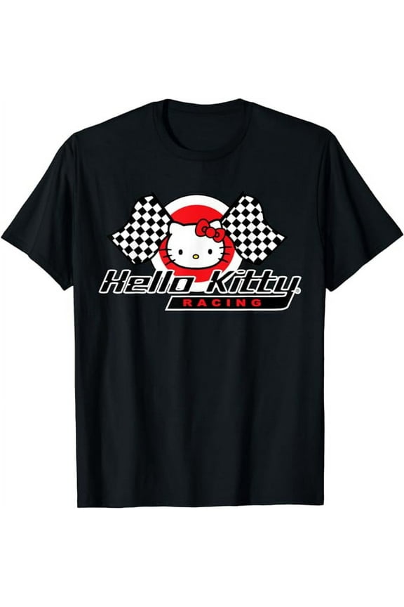 Hello Kitty Racing Flag T-Shirt, Cute Kitten Tee For Men Women Cat Lovers, Black Color, Size 4XL