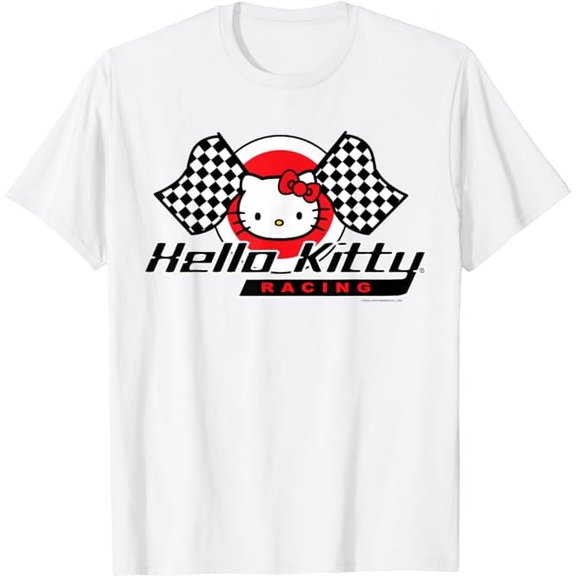 Hello Kitty Racing Flag T-Shirt, Cute Kitten Tee For Men Women Cat Lovers, White Color, Size XL