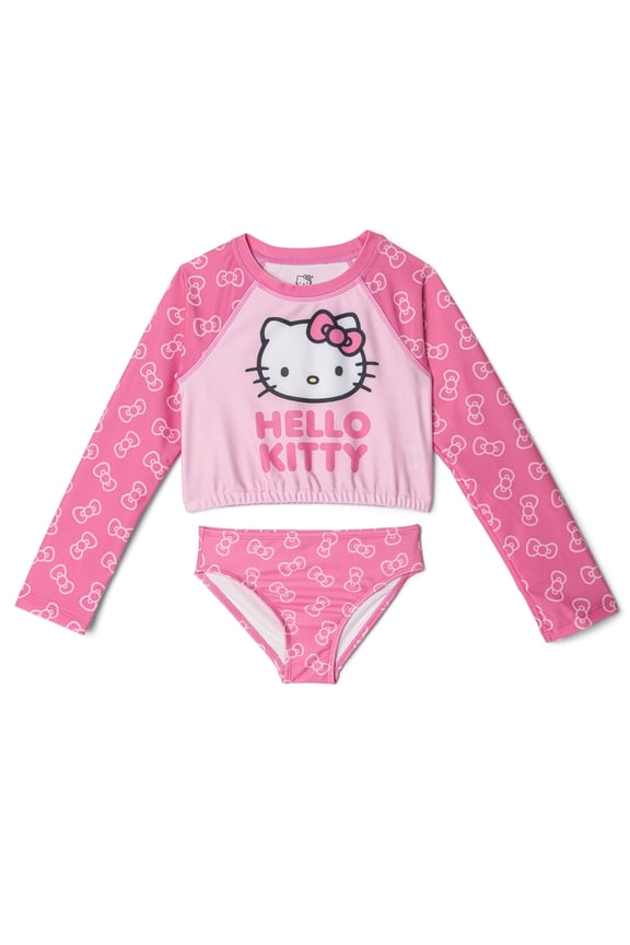 Raglan Rash Guard and Bikini Bottom UPF 50+ Swim Set Logo Little Kid to Big Kid