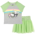 thumbnail image 1 of Hello Kitty Rainbow Baseball Jersey Ribbed T-Shirt and Mesh Mini Skirt Outfit Set Toddler to Big Kid, 1 of 5