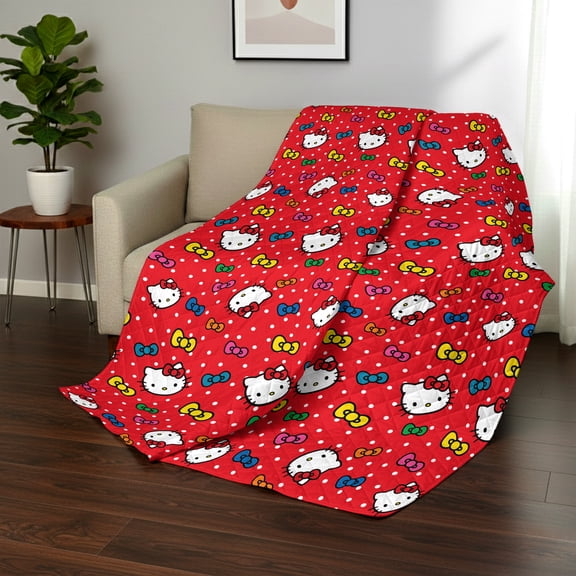 Hello Kitty Rainbow Bows Quilted Throw Blanket 60x80 inches