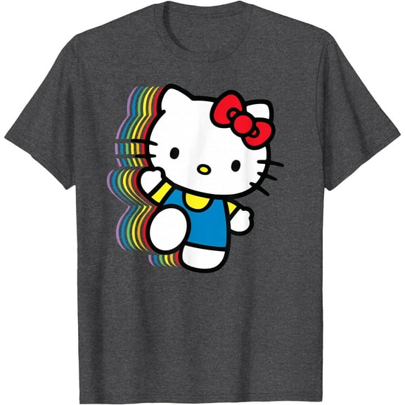 Hello Kitty Rainbow DTG Print Unisex T-Shirt,Dark Heather Grey Color,Size YS