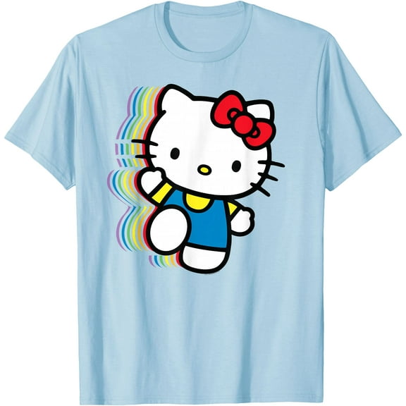 Hello Kitty Rainbow DTG Print Unisex T-Shirt,Light Blue Color,Size YXS