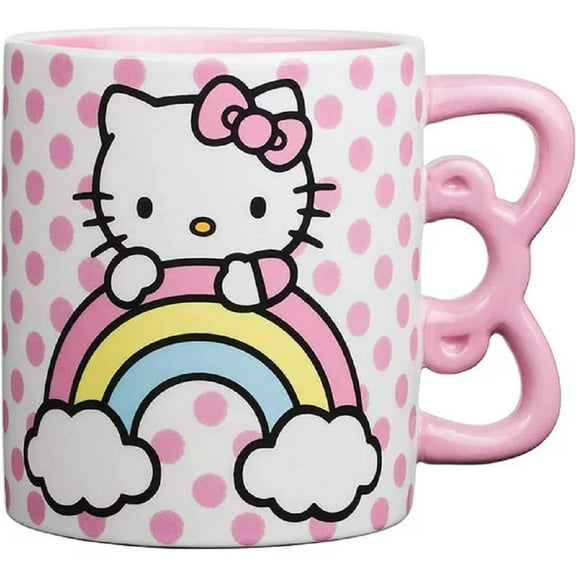 Hello Kitty Rainbow Dots Shaped Handle Ceramic Mug, 20 Ounces