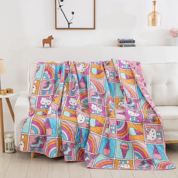 Hello Kitty Rainbow Pink Twin Quilted Blanket 60 x 90 inches