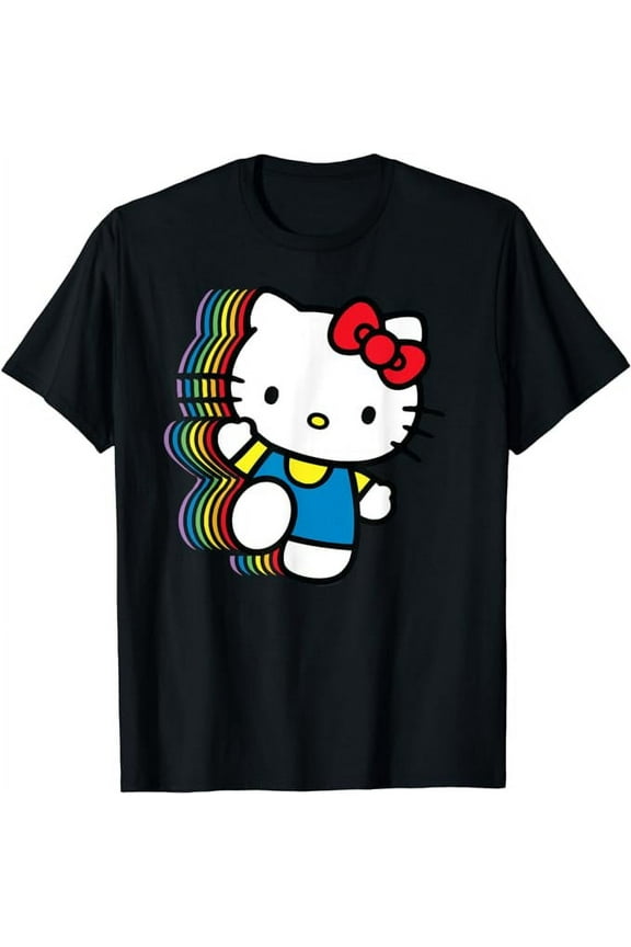 Hello Kitty Rainbow Shapes T-Shirt Cute Kitten Gift For Men Women Cat Lovers, Black Color, Size 3XL