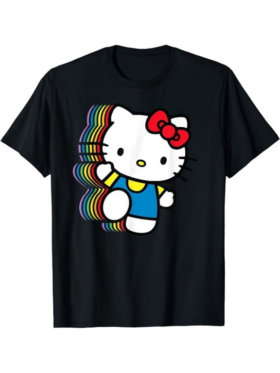 Hello Kitty Rainbow Shapes T-Shirt Cute Kitten Gift For Men Women Cat Lovers, Black Color, Size M