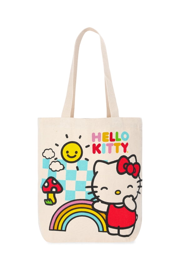 Women's Rainbow Smiles 13.5" Tote Bag, Natural Canvas