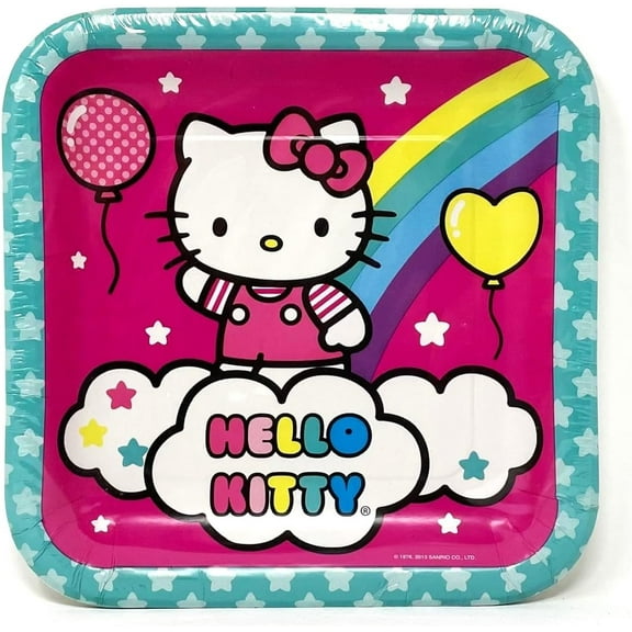 Hello Kitty Rainbows & Stars Large 9" Square Disposable Party Plate - Pack of 8