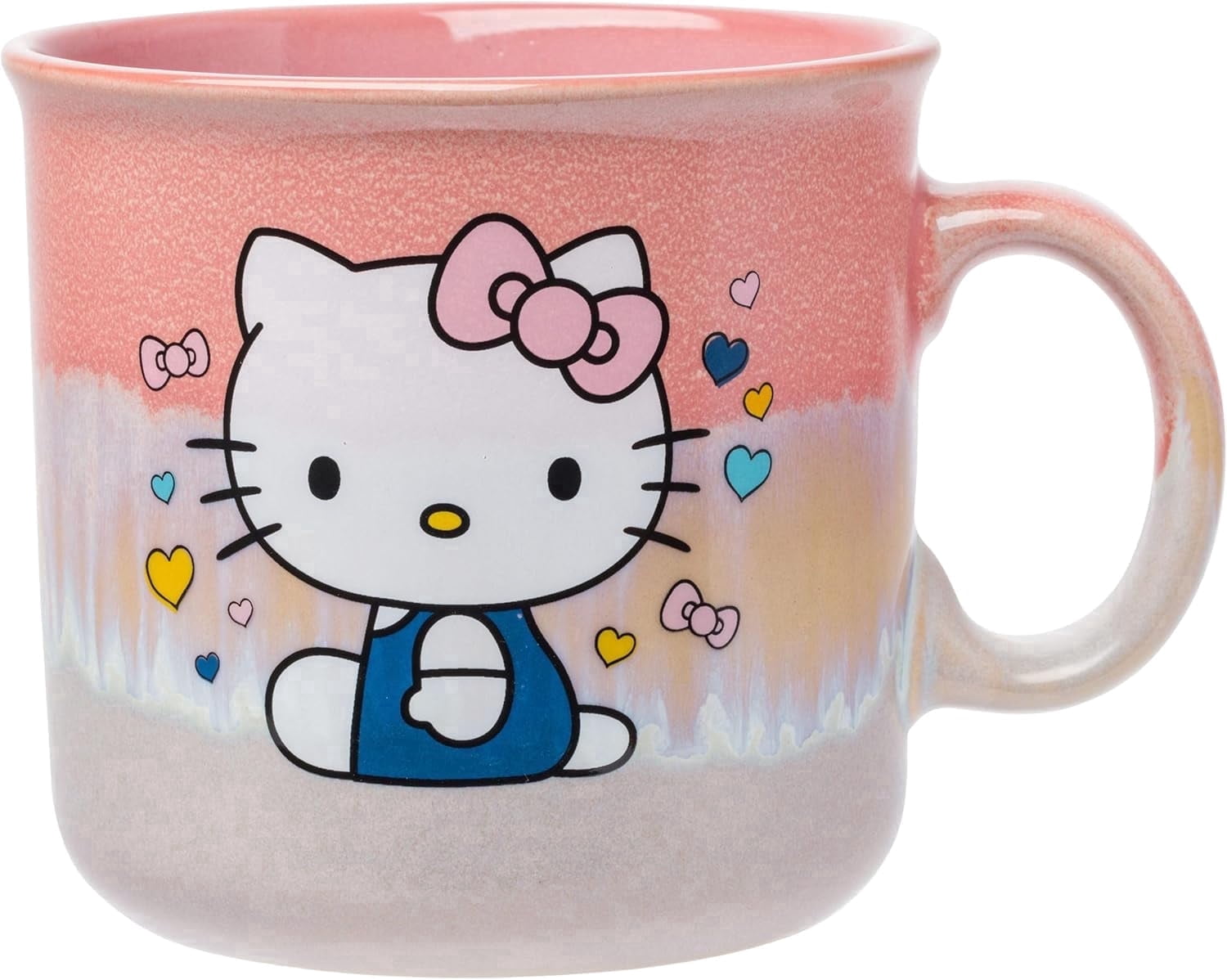Silver Buffalo Sanrio Hello Kitty Sitting Hearts and Bows Reactive Glaze Ceramic Camper Mug, 20 Ounces