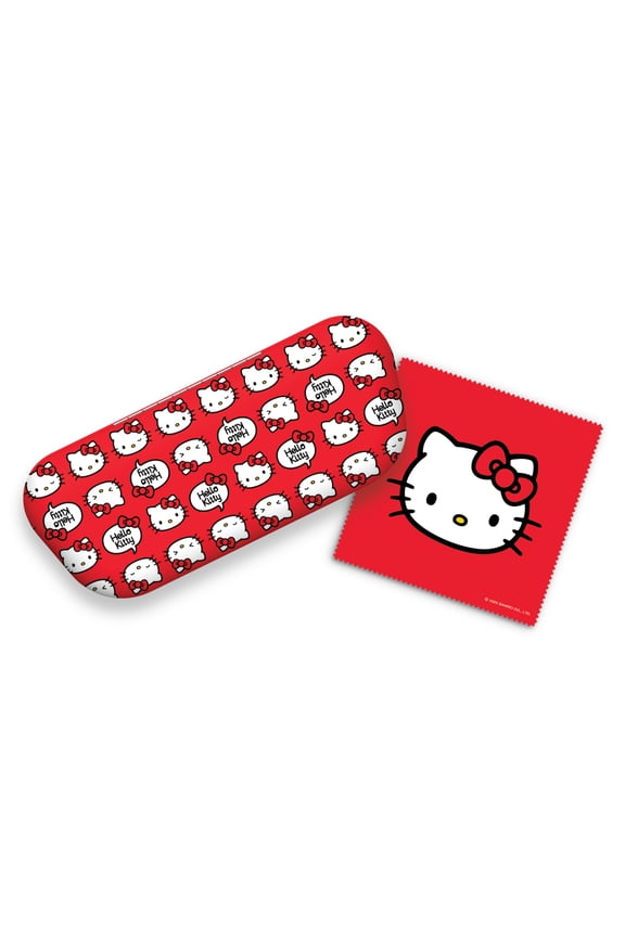 Red Eyeglass Case with Soft Fabric Exterior & Cleaning Cloth, Protective Hard Shell