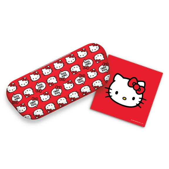 Hello Kitty Red Eyeglass Case with Soft Fabric Exterior & Cleaning Cloth, Protective Hard Shell