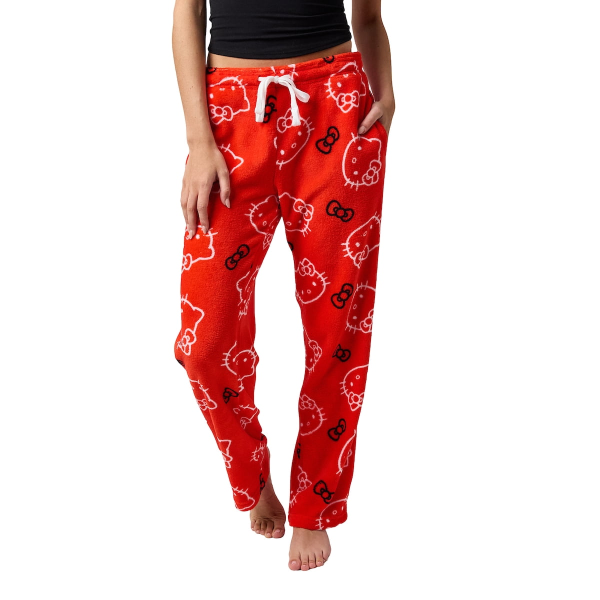 Hello Kitty Sanrio Women's Fuzzy Lounge Pajama Bottoms, Red Plush