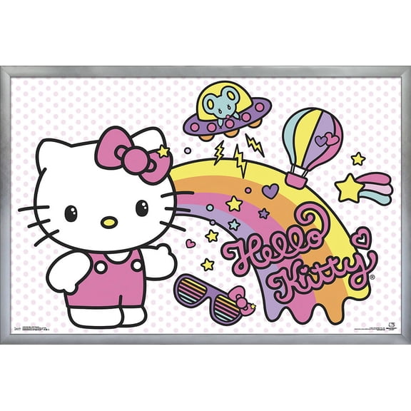 Hello Kitty - Retro Rainbow Wall Poster, 22.375" x 34", Framed