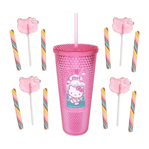 Hello Kitty Rhinestone Tumbler with Candy Sticks and Lollipops, 24 Ounces