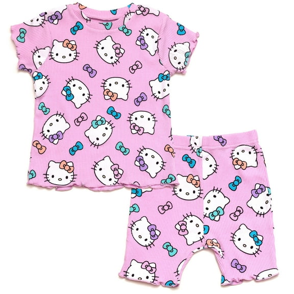 Hello Kitty Ribbed T-Shirt and Shorts Outfit Set Newborn to Little Kid