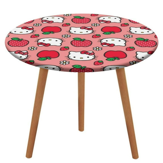 Hello Kitty Round Fitted Tablecloth with Elastic Edge,Water-Resistant Picnic Table Cover for 36-60" Round Tables for Dinner, Outdoor, Patio