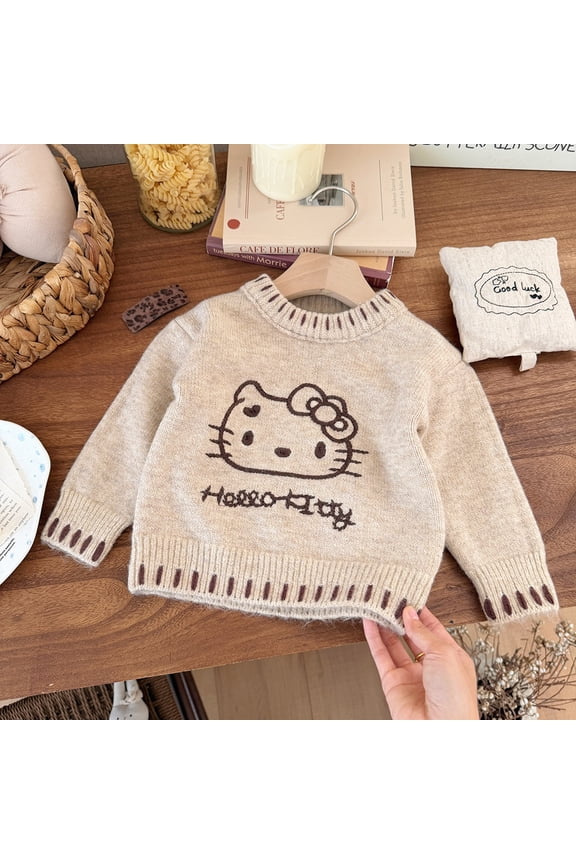 Hello Kitty Round Knitted Sweater Autumn Winter Cartoon Pattern Top Warmth Xmas Gifts