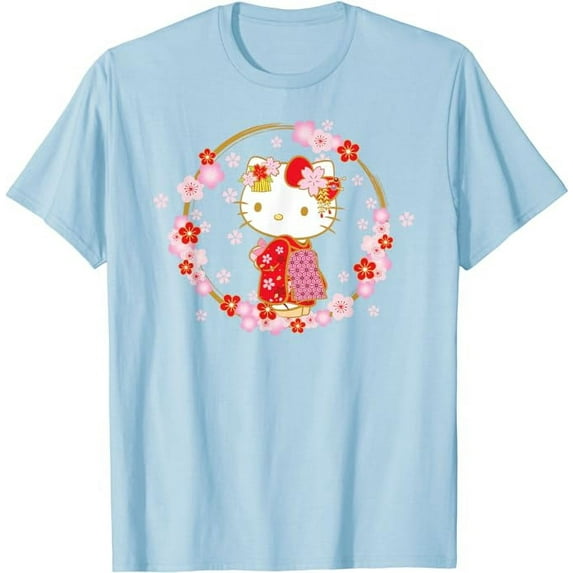 Hello Kitty Sakura Spring T-Shirt For Men Women Boy Girl, Light Blue Color, Size L