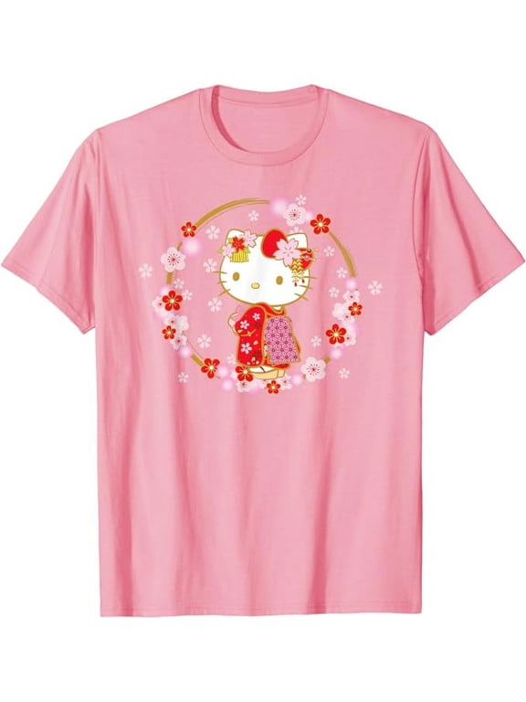 Hello Kitty Sakura Spring T-Shirt For Men Women Boy Girl, Light Pink Color, Size M