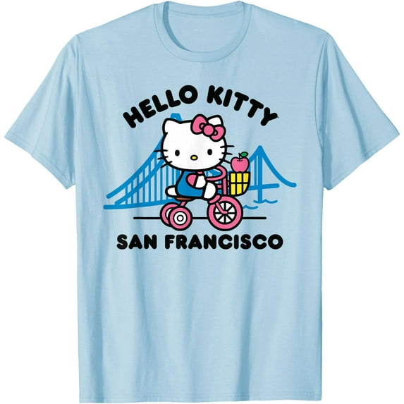 Hello Kitty San Francisco DTG Print Unisex T-Shirt,Light Blue Color,Size YXS