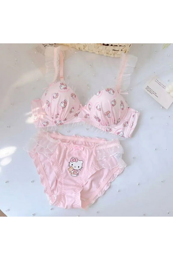 Hello Kitty Sanrio Anime Kawaii Underwear Cute Cartoon New Sweet Girl Bra Bowknot Lace Comfortable Ventilate Lingerie Briefs Set