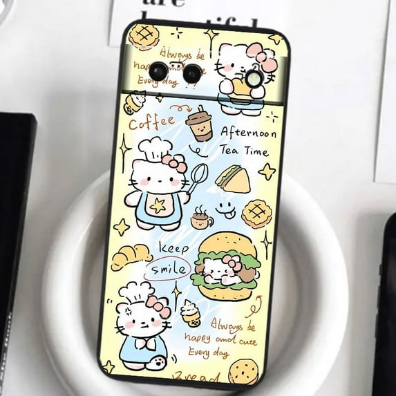 Hello Kitty Sanrio Cartoon For Google Pixel 8 7A 7 6A 6 5A 5 4 4A XL 5G Black Silicon Shockproof Shell Cover Phone Case tzw