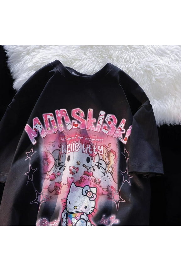 Hello Kitty Sanrio Cotton White T-shirts Women Y2k Kawaii Anime Print Summer Tops Streetwear Harajuku Plus Size Women Clothing