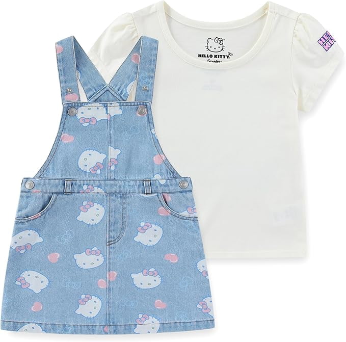 Hello Kitty Sanrio Denim Jumper Dress with Shirt (Girls), 2 Piece Set, Sizes 2T-6X