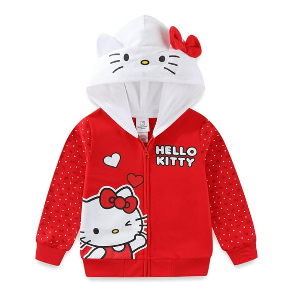 Hello Kitty Sanrio Fleece Zip Up Hoodie with Ears (Girls), Sizes 4-14
