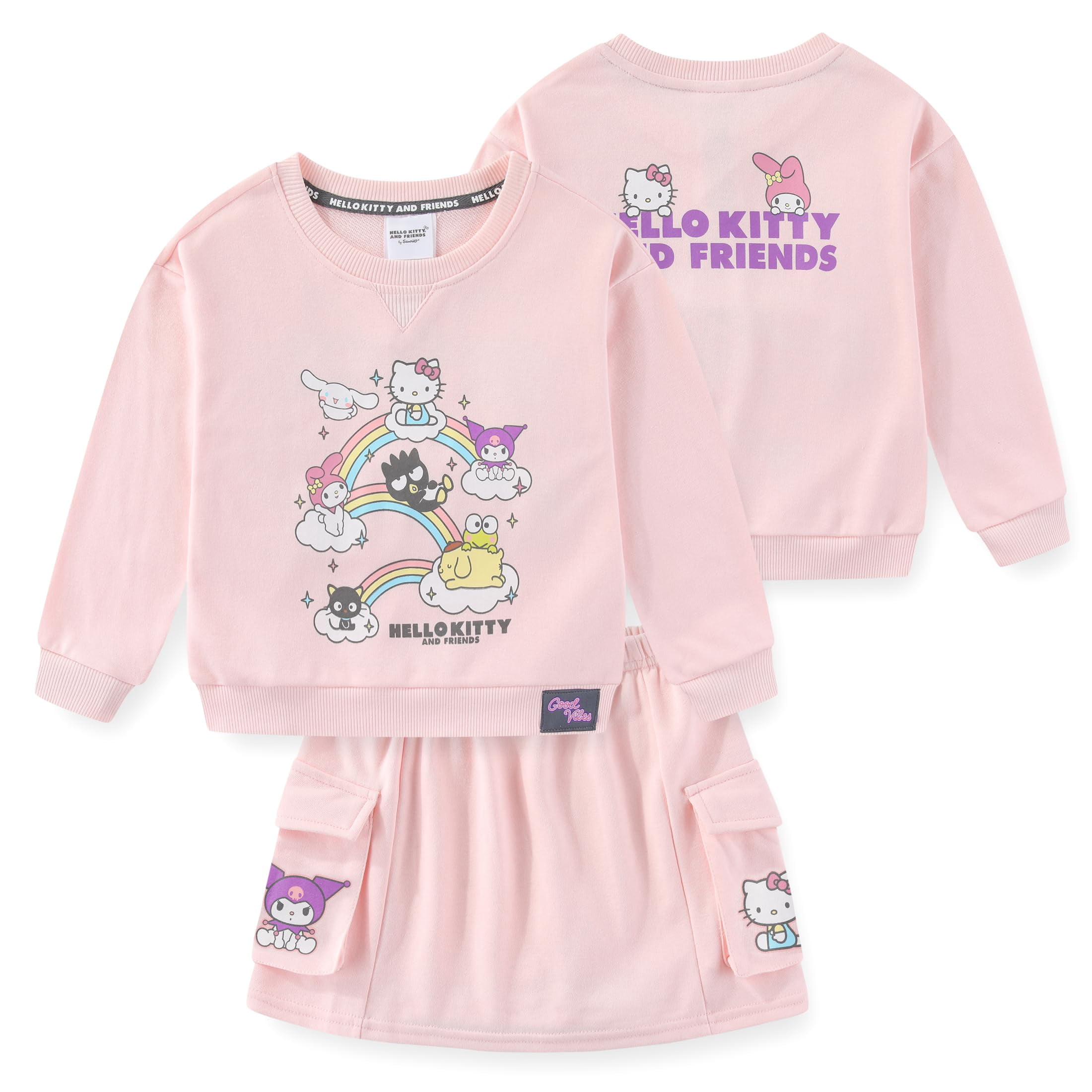 Hello Kitty Sanrio French Terry Sweatshirt and Skort Skirt Set (Girls), 2 Piece Set, Sizes 4-12