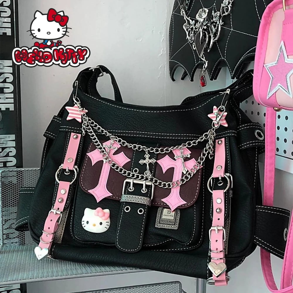 gothic hello kitty backpack Sanrio for Teens Women Kawaii Faux Leather Daypack, Rucksack, Backpacks for Travel, Gifts for Women (Black Hello Kitty) : Clothing, Shoes & Jewelry Made From A Glossy Material Hello Kitty Sanrio Gothic Punk