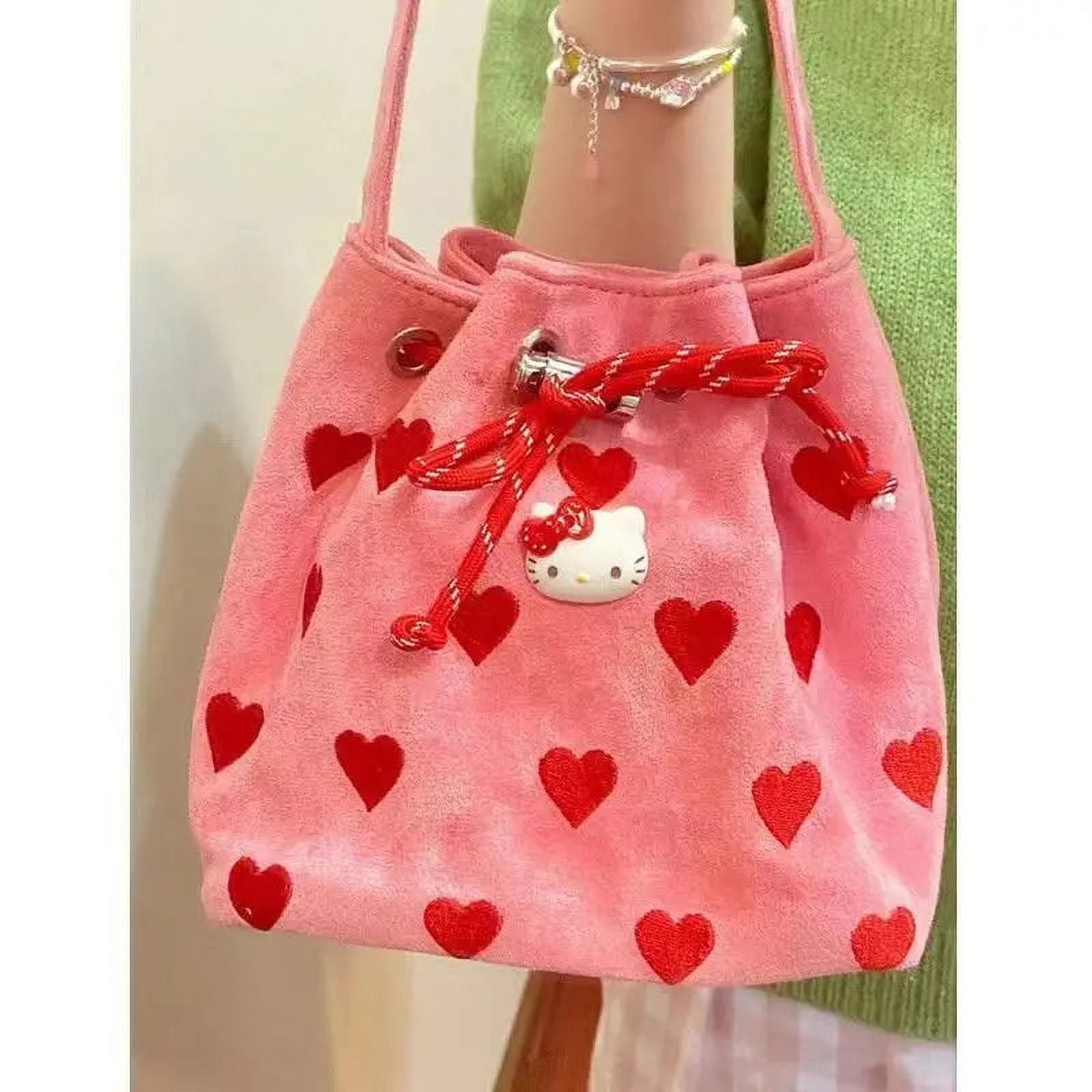 Hello Kitty Sanrio Handbag Kawaii Cartoon Embroidery Love Heart ...