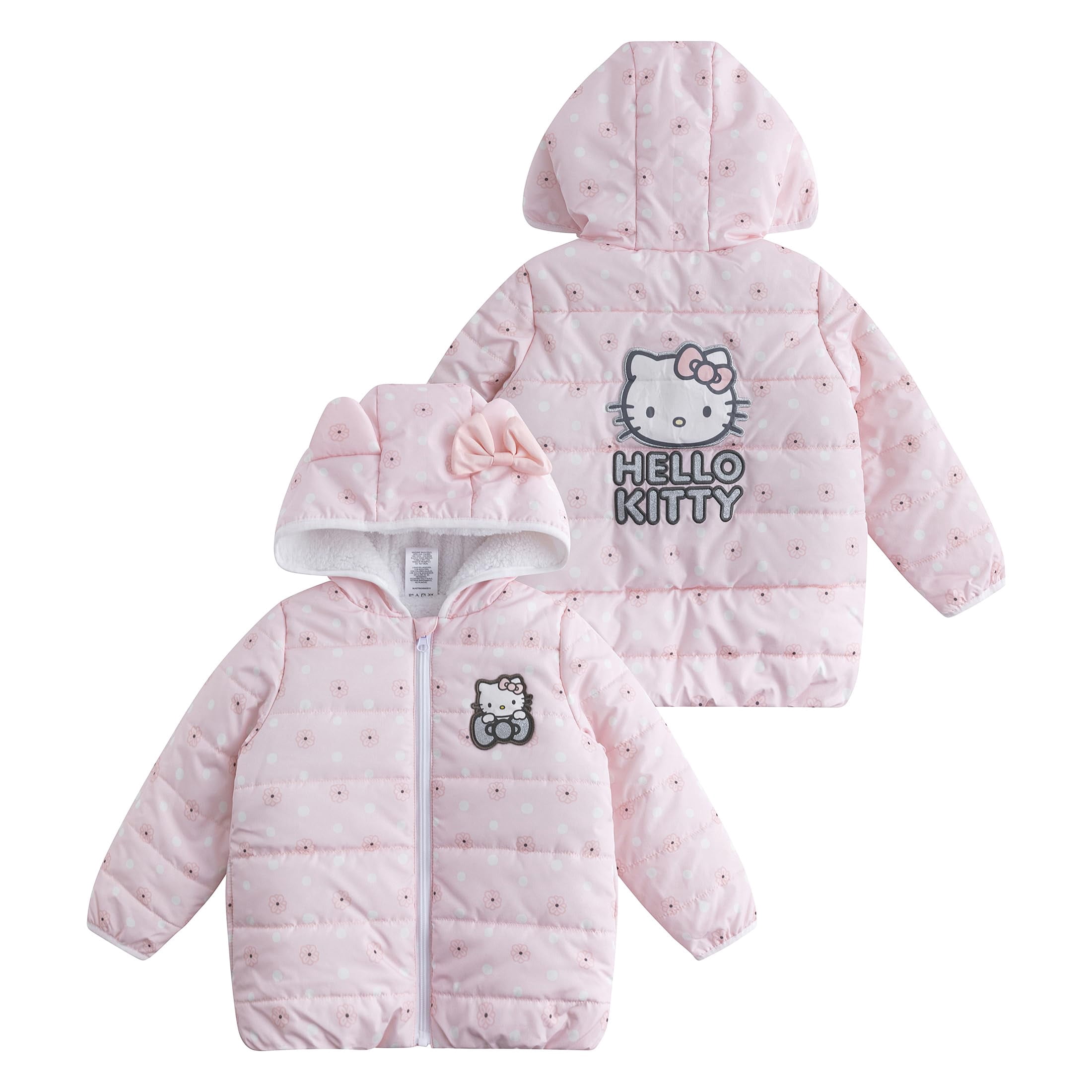 Hello Kitty Sanrio Hooded Puffer Jacket with Ears (Girls), Sizes 2T-6X
