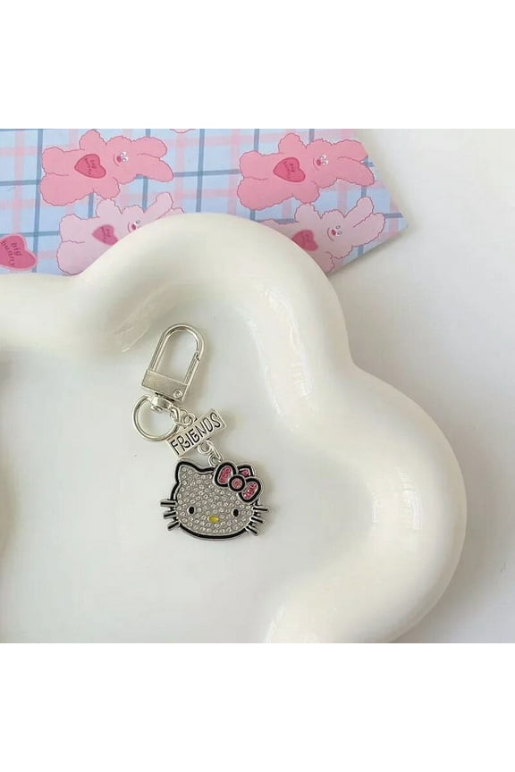 Hello Kitty Sanrio Keychain Best Friends Bestie Girls Boys Metal Key Ring Pendant Flash Drill Pendant Creative Accessories Gift