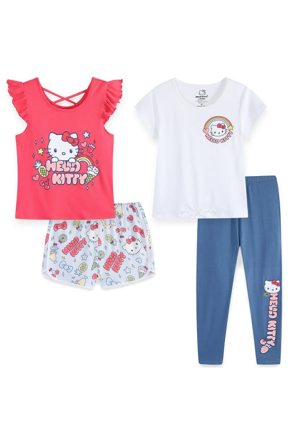Sanrio Mix and Match Outfit Set with 2 Tops, Legging Pants and Shorts (Girls), 4 Piece Set, Sizes 4-12