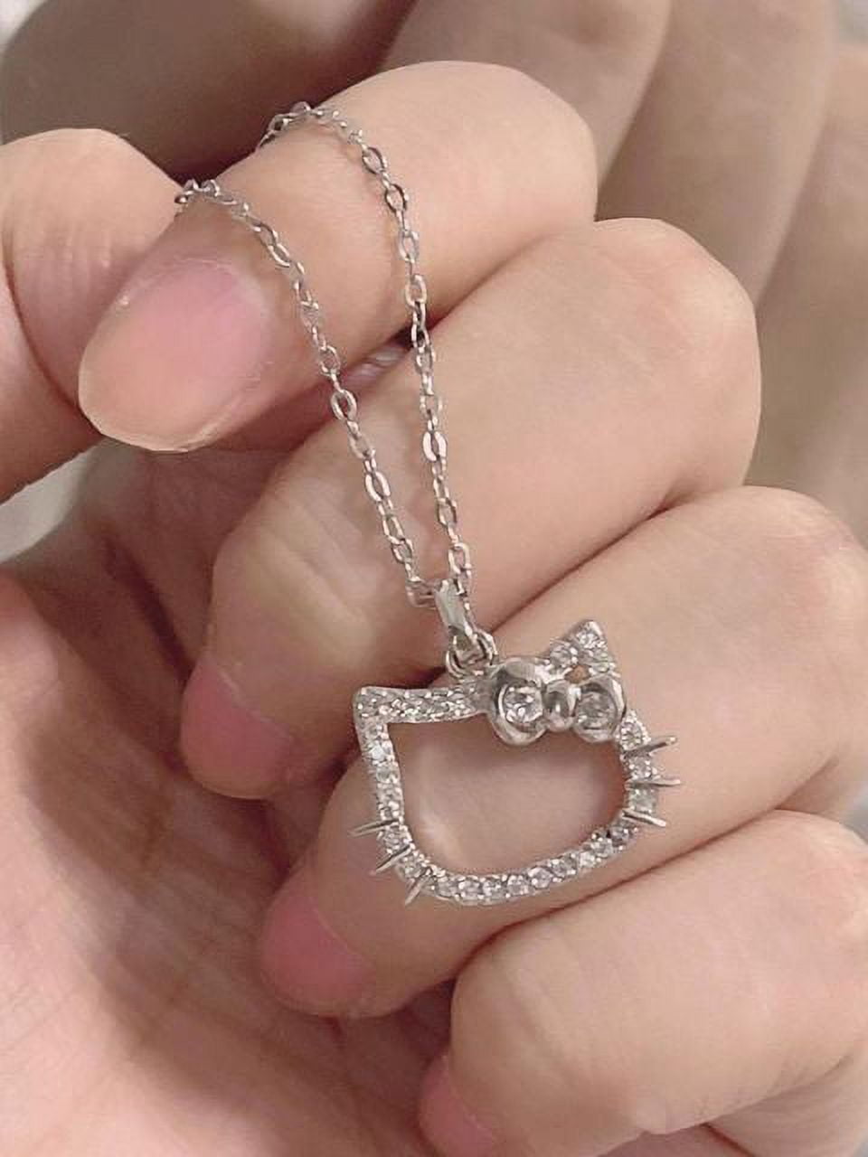 Y2k Hello Kitty Sanrio Necklace With Chain Alloy Silver Crystals Female  Charm Rhinestone Goth Pendant Jewelry Valentine Day Gift | Fruugo AE