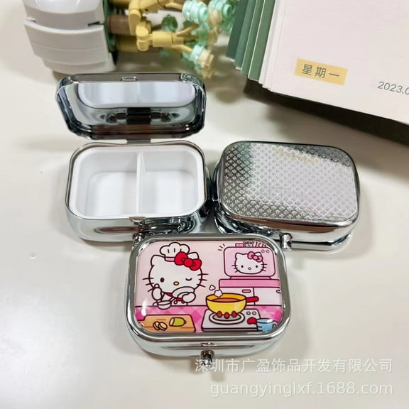 Hello Kitty Sanrio Pill Subpackage Box Cartoon Portable Seal Metal Medicine Box Jewelry Storage Box Anime Peripheral Girl Gifts